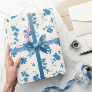 Blue Floral French Rococo Ivory Elegant Wrapping Paper
