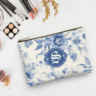 Blue Floral French Toile Chinoiserie Personalised Accessory Pouch
