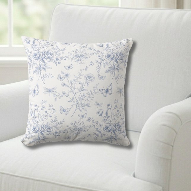 Blue Floral French Toile  Cushion (Creator Uploaded)