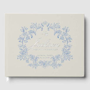 Blue Floral French Toile Elegant Victorian Frame Guest Book