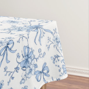 Blue Floral French Toile Tablecloth