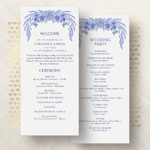 Blue Floral French Wedding Program