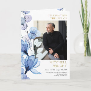 Blue Floral Funeral Memorial Order Of Service Programme