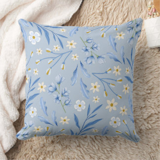 Blue Floral Garden Throw Pillow