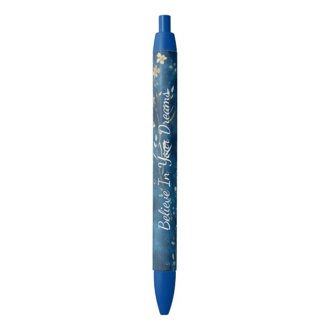 Blue Floral Gardens Black Ink Pen (Front Vertical)