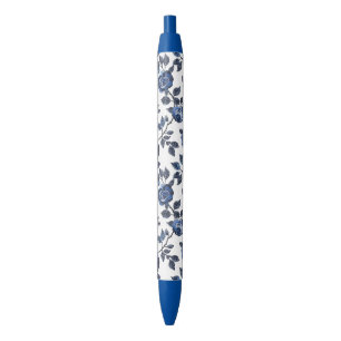 Blue Floral Gardens Black Ink Pen