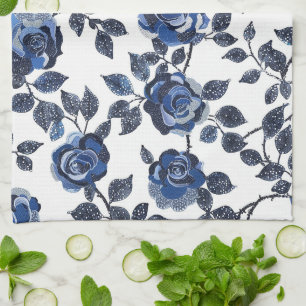 Blue Floral Gardens Tea Towel