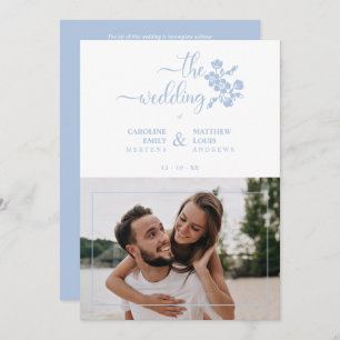 Blue Floral Garland Photo Card Couple Wedding