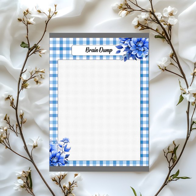 Blue Floral Gingham_ Brain Dump Notepad (Creator Uploaded)