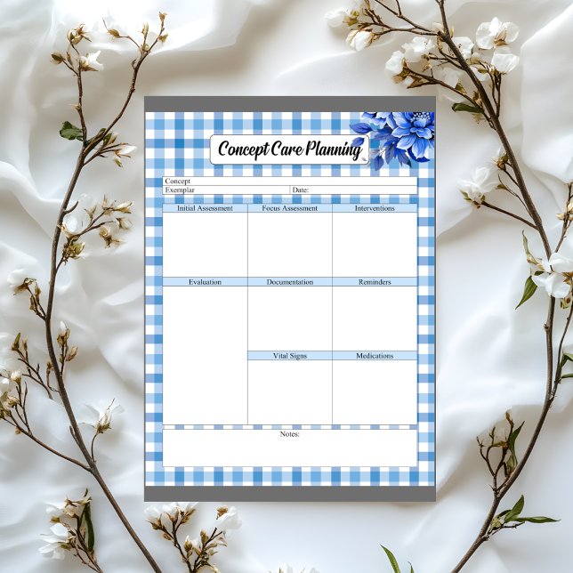 Blue Floral Gingham_ Concept Care Planning Notepad (Creator Uploaded)