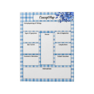 Blue Floral Gingham _ Concept Map Notepad