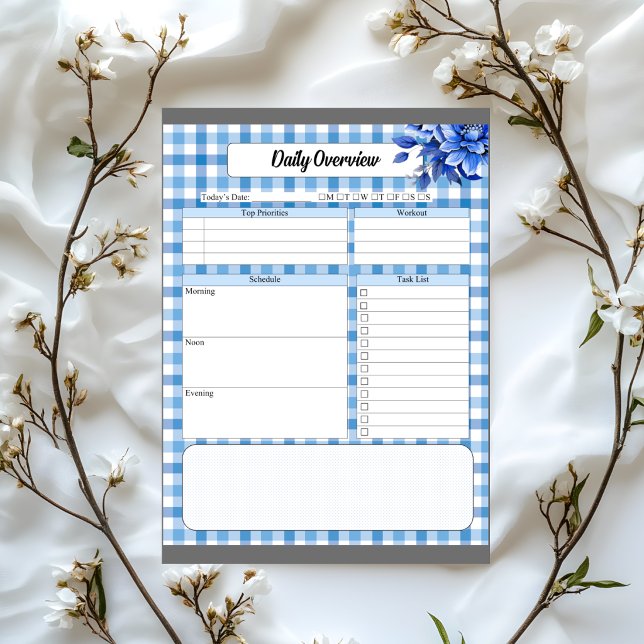 Blue Floral Gingham_ Daily Overview Notepad (Creator Uploaded)