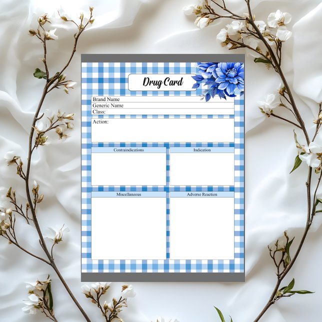 Blue Floral Gingham _Drug Card Notepad (Creator Uploaded)