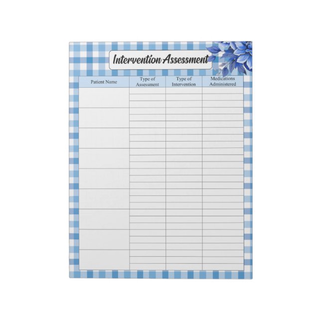 Blue Floral Gingham _ Intervention Assessment  Notepad (Rotated)
