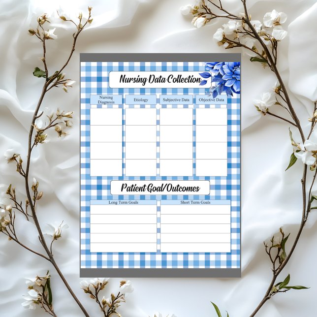 Blue Floral Gingham_ Nursing Data Collection Notepad (Creator Uploaded)