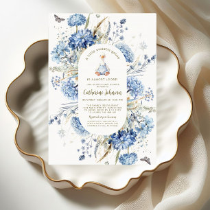 Blue Floral Gingham Silly Goose Baby Shower Invitation