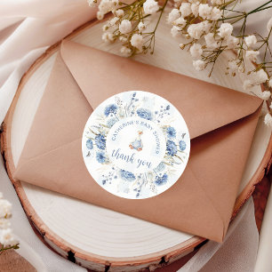 Blue Floral Gingham Silly Goose Thank You Classic Round Sticker