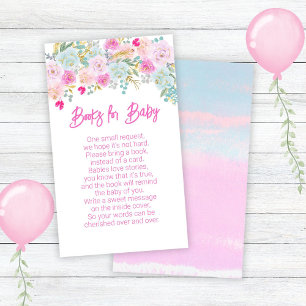 Blue Floral Girl Baby Shower Books for Baby Enclosure Card