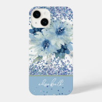 Blue Floral Glitter Custom Personalised Name