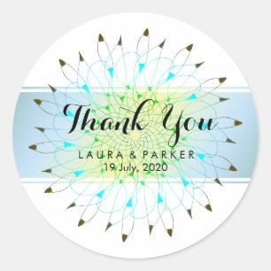 Blue Floral Glitter Thank You Wedding Classic Round Sticker