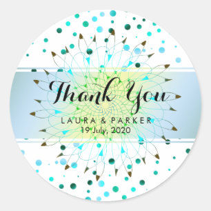 Blue Floral Glitter Thank You Wedding Confetti Classic Round Sticker