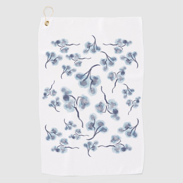 Blue Floral Golf Towel  (Front)