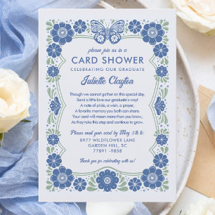 Blue Floral Graduation Card Shower Invitation