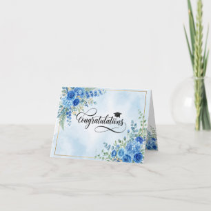 Blue Floral Graduation Congratulations Card