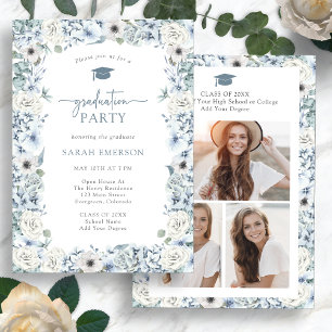 Blue Floral Graduation Invitation