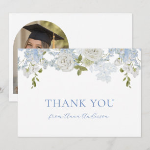 Blue Floral Graduation Thank You Photo Card