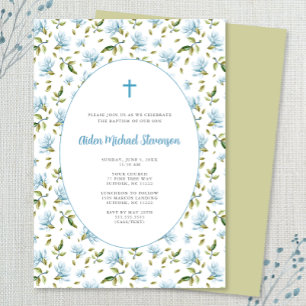 Blue Floral Grandmillenial baptism invitation