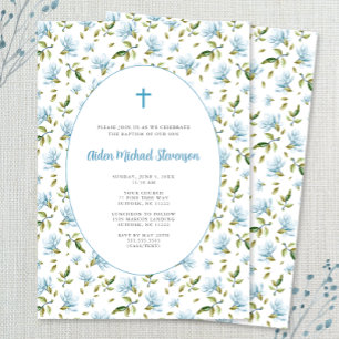 Blue Floral Grandmillenial baptism invitation