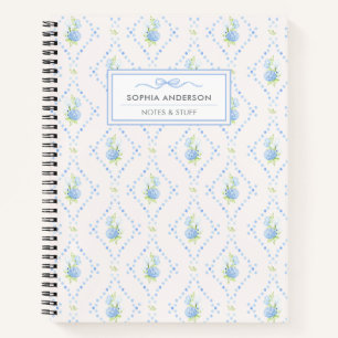 Blue Floral Grandmillennial Personalised Spiral Notebook