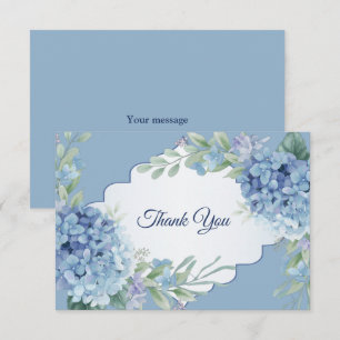 Blue Floral Green Leaves Frame Elegant Wedding Thank You Card