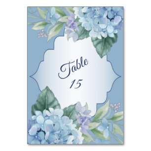 Blue Floral Green Leaves Frame Wedding Party Table Number