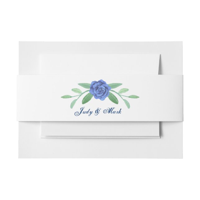Blue Floral Greenery Foliage Invitation Belly Band (Front Example)