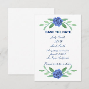 Blue Floral Greenery Foliage Save The Date Card