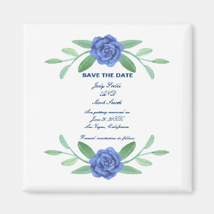 Blue Floral Greenery Foliage Save The Date Magnet