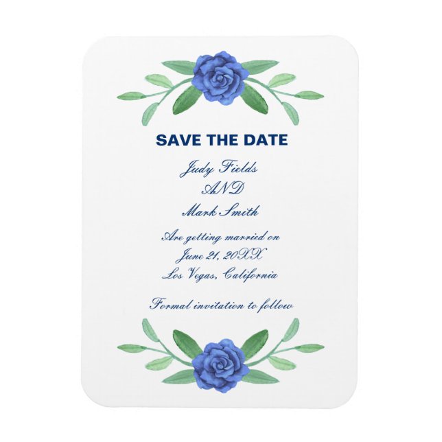Blue Floral Greenery Foliage Save The Date Magnet (Vertical)