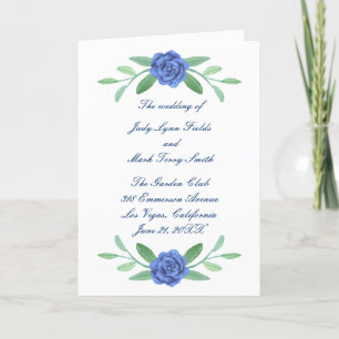 Blue Floral Greenery Foliage Wedding Program Card
