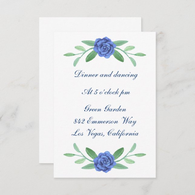 Blue Floral Greenery Foliage Wedding Reception Invitation (Front/Back)