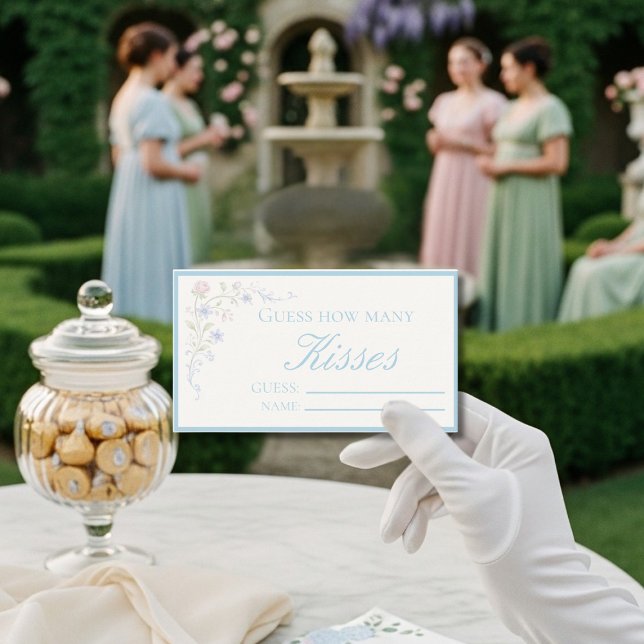  Blue  Floral  "Guess How Many Kisses" Bridal Game Enclosure Card (Blue Floral "Guess How Many Kisses" Bridal Game Enclosure Card)