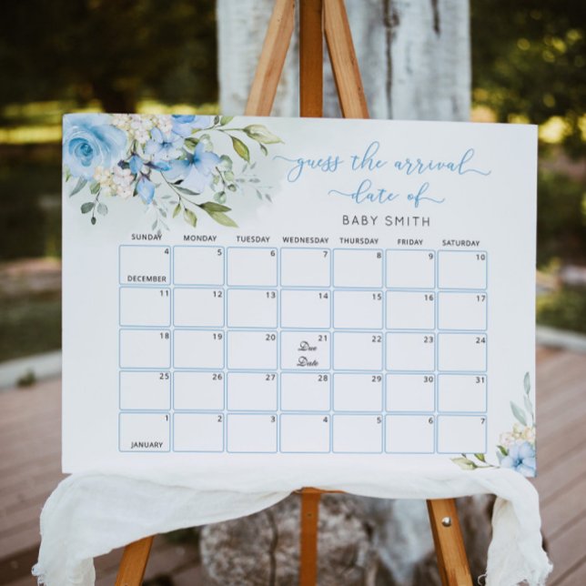 Blue floral Guess the due Date calendar Poster (Creator Uploaded)