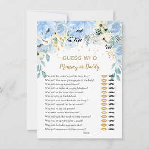 Blue Floral Guess Who Baby Shower Games Invitation