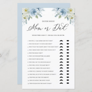 Blue Floral Guess Who Mum or Dad Baby Shower Game