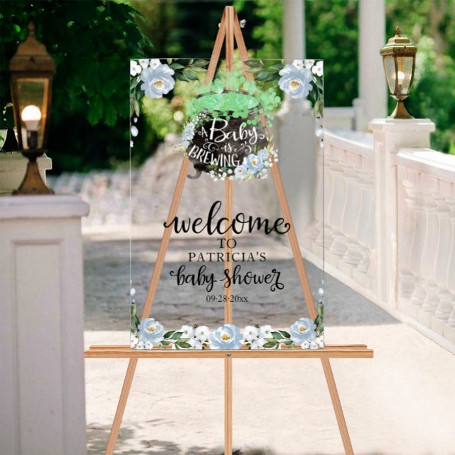 Blue Floral Halloween Baby Shower Welcome Sign (Creator Uploaded)