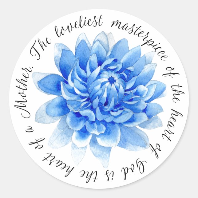 Blue Floral | Heart of Mother | Heart of God Quote Classic Round Sticker (Front)