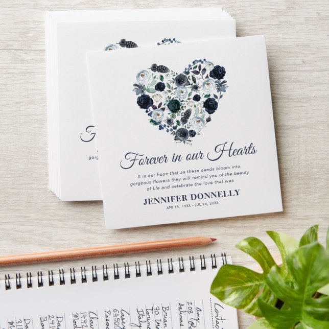 Blue Floral Heart Seed Funeral Favour Envelope (Stacked)