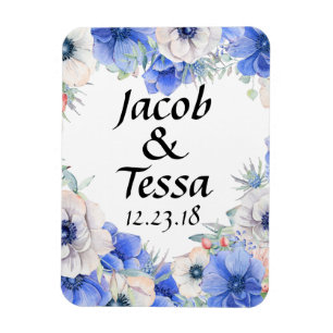 Blue Floral Heart Wreath Personalised Magnet