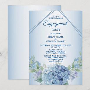 Blue Floral Herbal Dusty Vintage Engagement Party Invitation